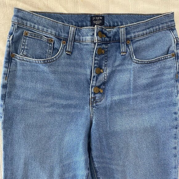J.Crew Essential Straight Jeans Womens Size 31 Blue Denim Button-Fly Frayed Hem - Picture 3 of 13
